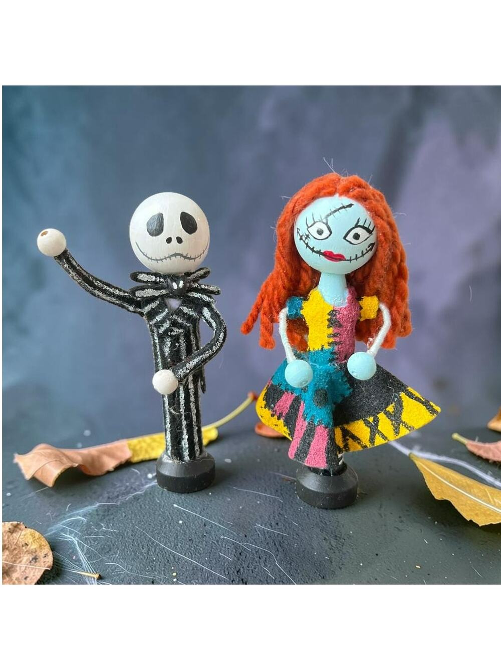 Jack & Sally OOAK Handmade Clothespin Dolls | NBC Fanart | Hand Painted